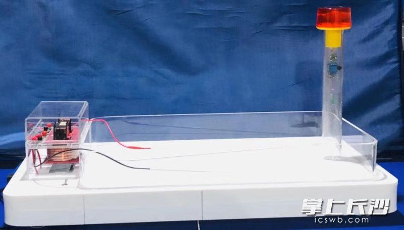 长沙市周南梅溪湖中学高中部学生王贞烨和她发明的“基于微电流检测的非法电鱼报警装置”。