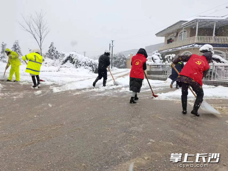 普迹镇积极发动片长、组长、邻长以及志愿者上路除雪、排险。